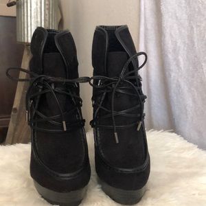 Black faux suede leather booties